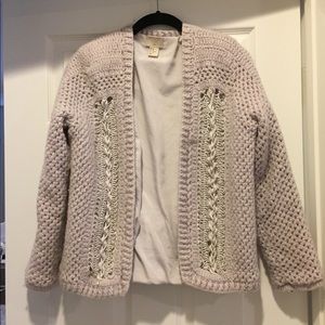 H&M wool cream drape fringe jacket coat blazer XS